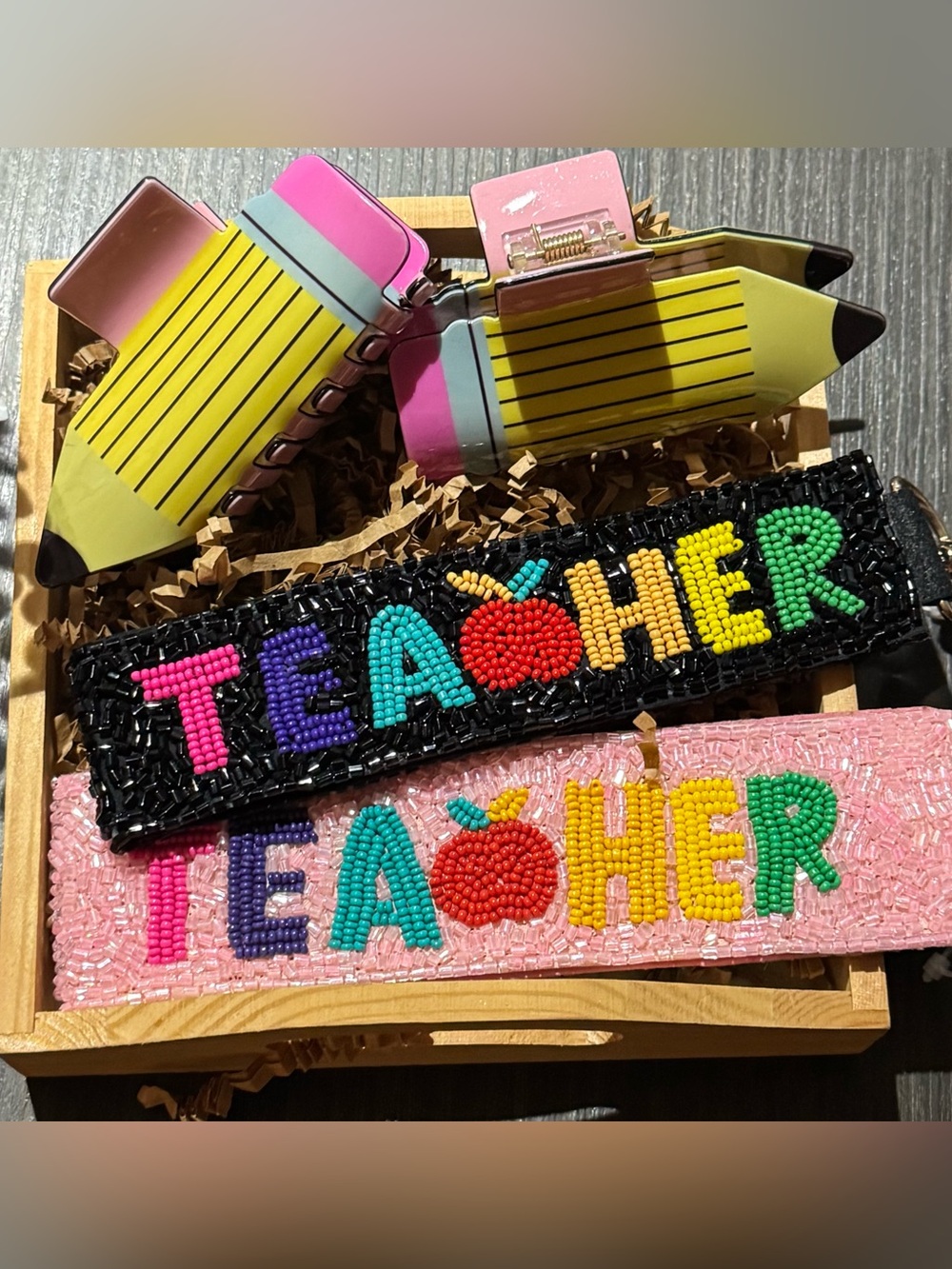 Beaded 'Teacher' Wristband keychain